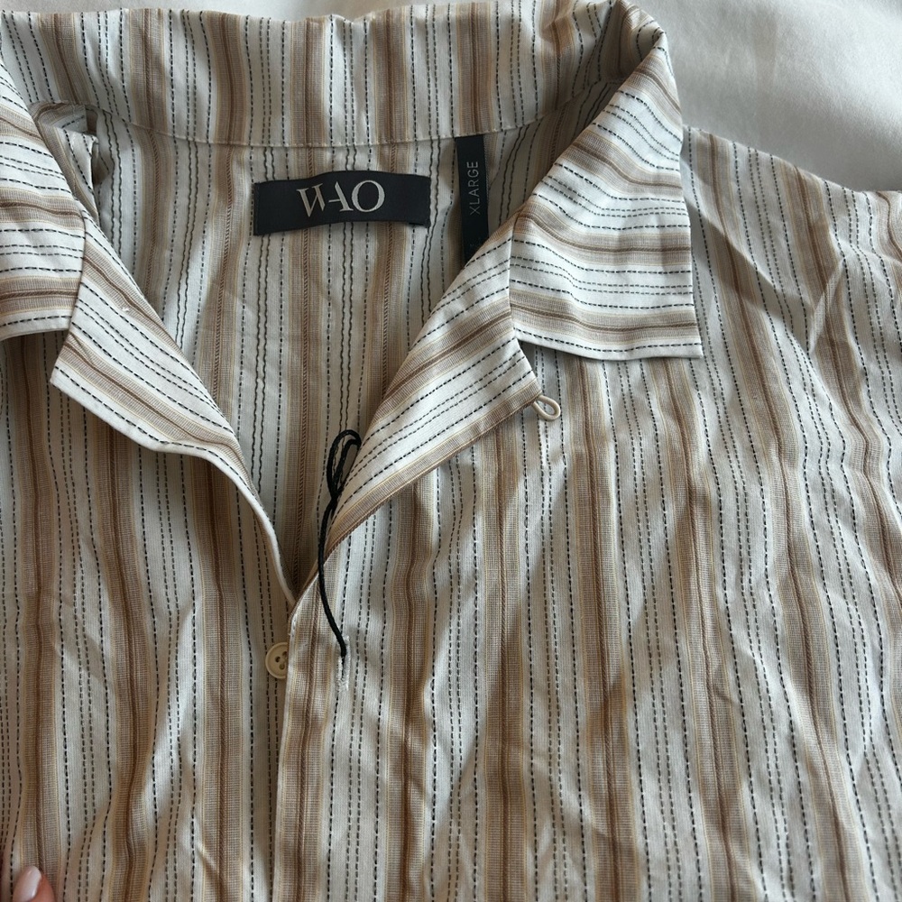 WAO Striped Short Sleeve Button Up Shirt NWT